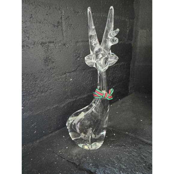 Vintage Enesco Clear Art Glass Tall Reindeer Deer Figurine 10.5" Holiday Decor - Picture 5 of 5